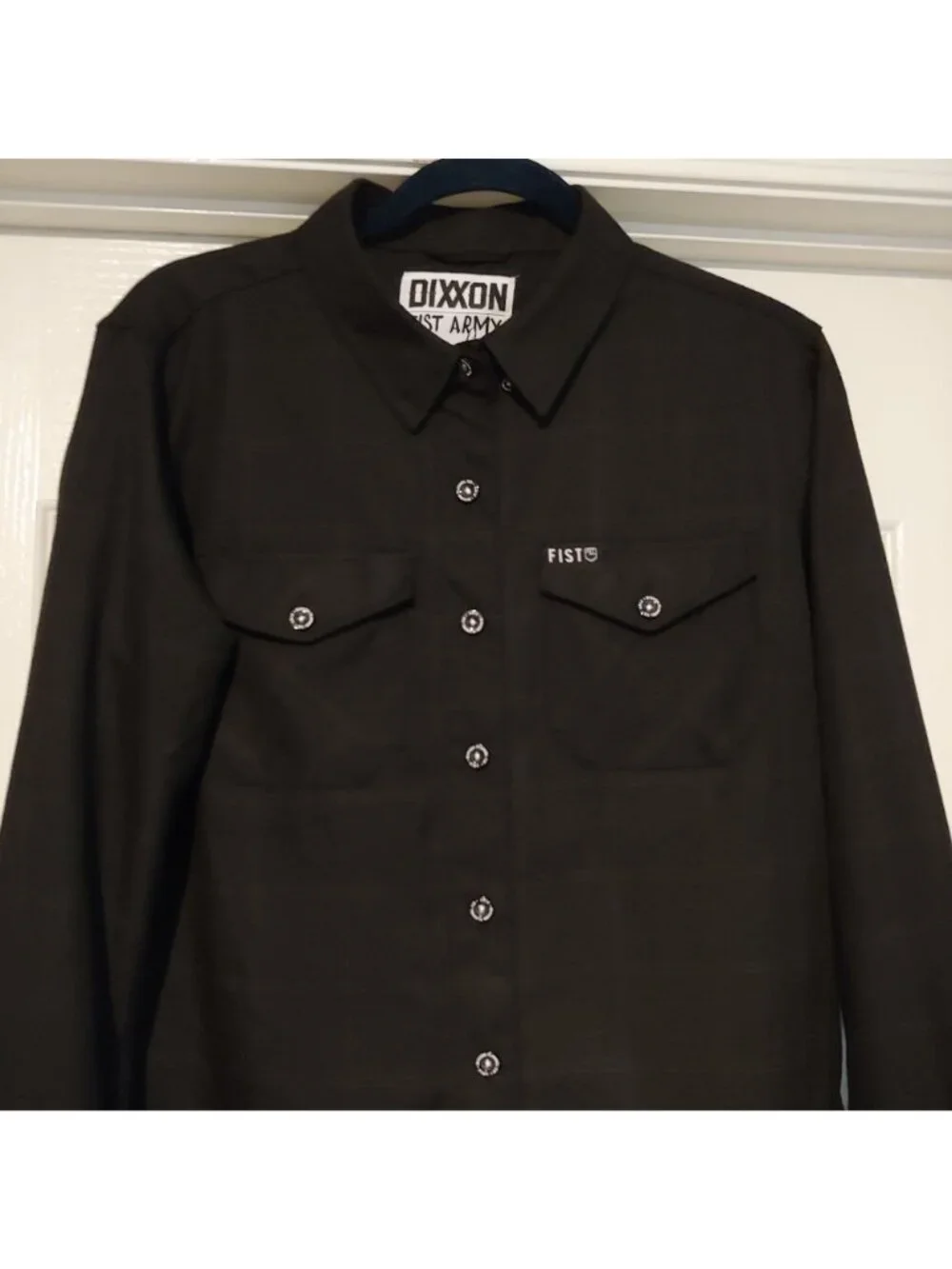DIXXON Fist Army Glove Lords Button Shirt Moto Biker Workwear Rocker L